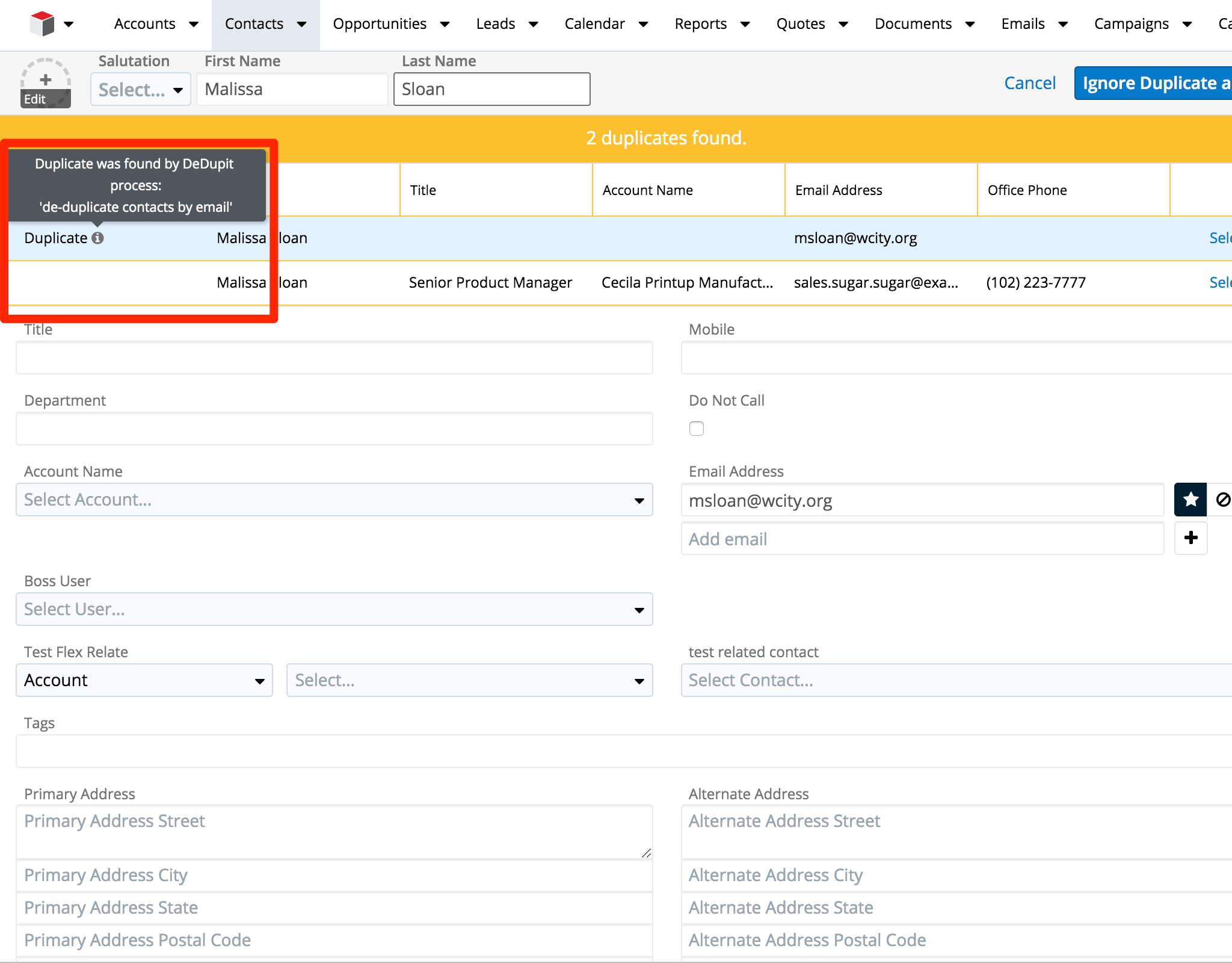 Sugar DeDupit Pre Save Duplicates Check