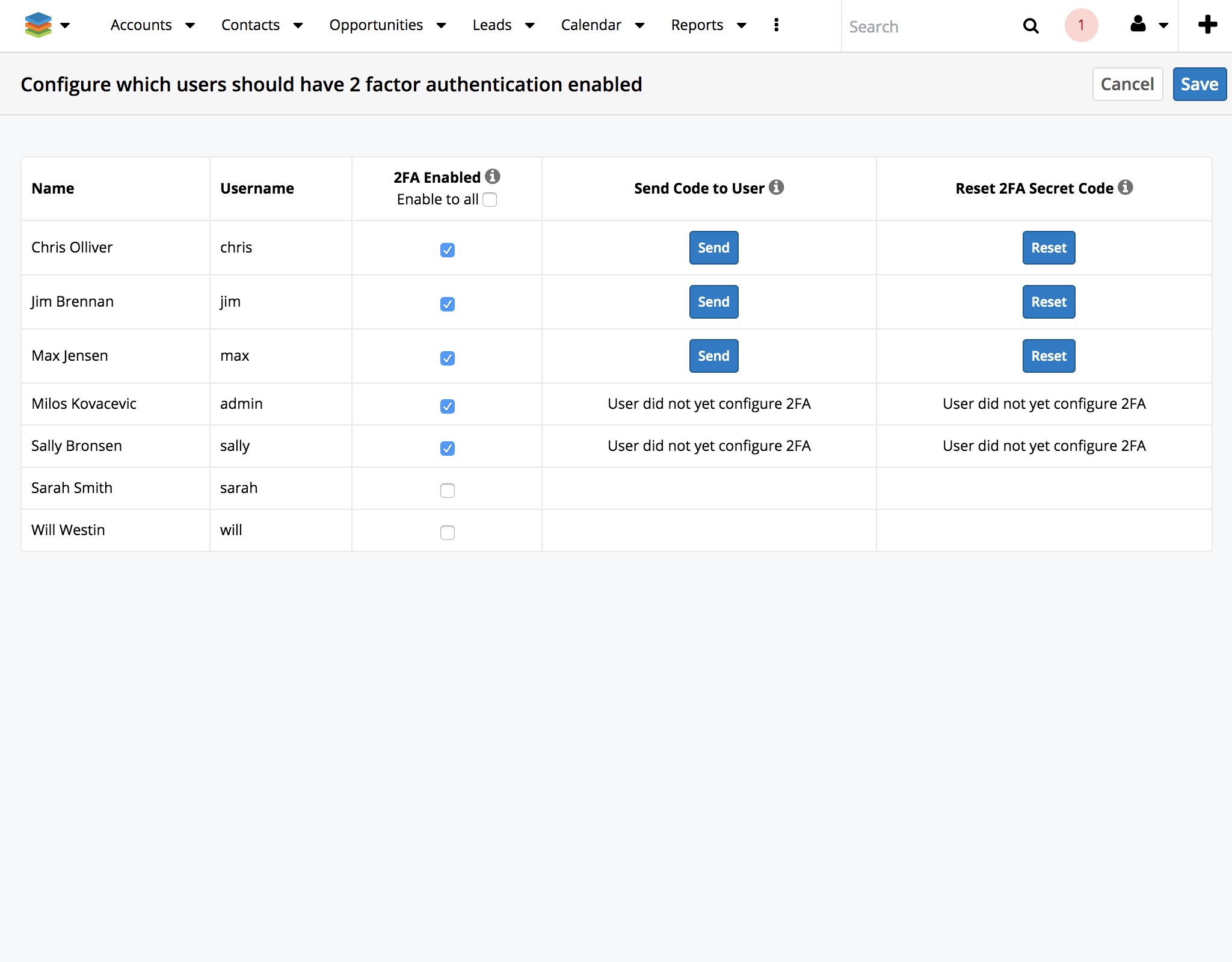 Sugar 2FA Configuration